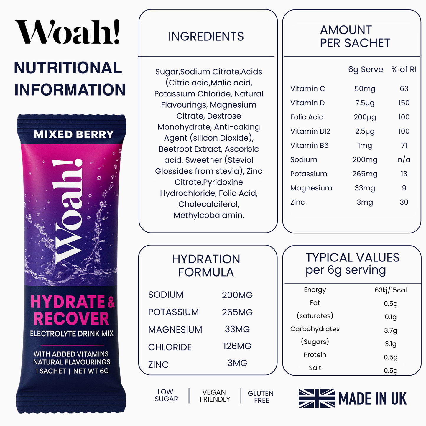 Woah! Mixed Berry Electrolyte Drink Mix - 6 Sachets